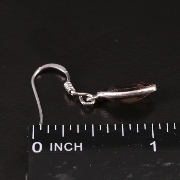 Smoky Quartz Sterling Silver Dangle Earrings 925 - Picture 2 of 4